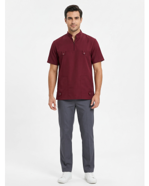 Tibbi Geyim,Kişi Tibbi Köynək Bordo Model F-B, Kod: 11138