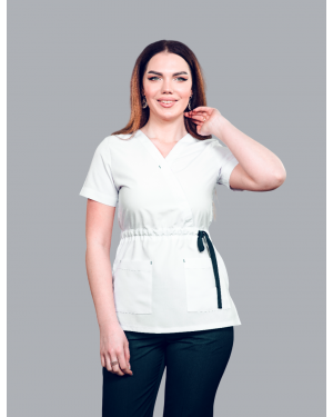 Tibbi Geyim ,Bantlı Model, tibbi uniforma , Ağ/tünd göy, Kod 11186